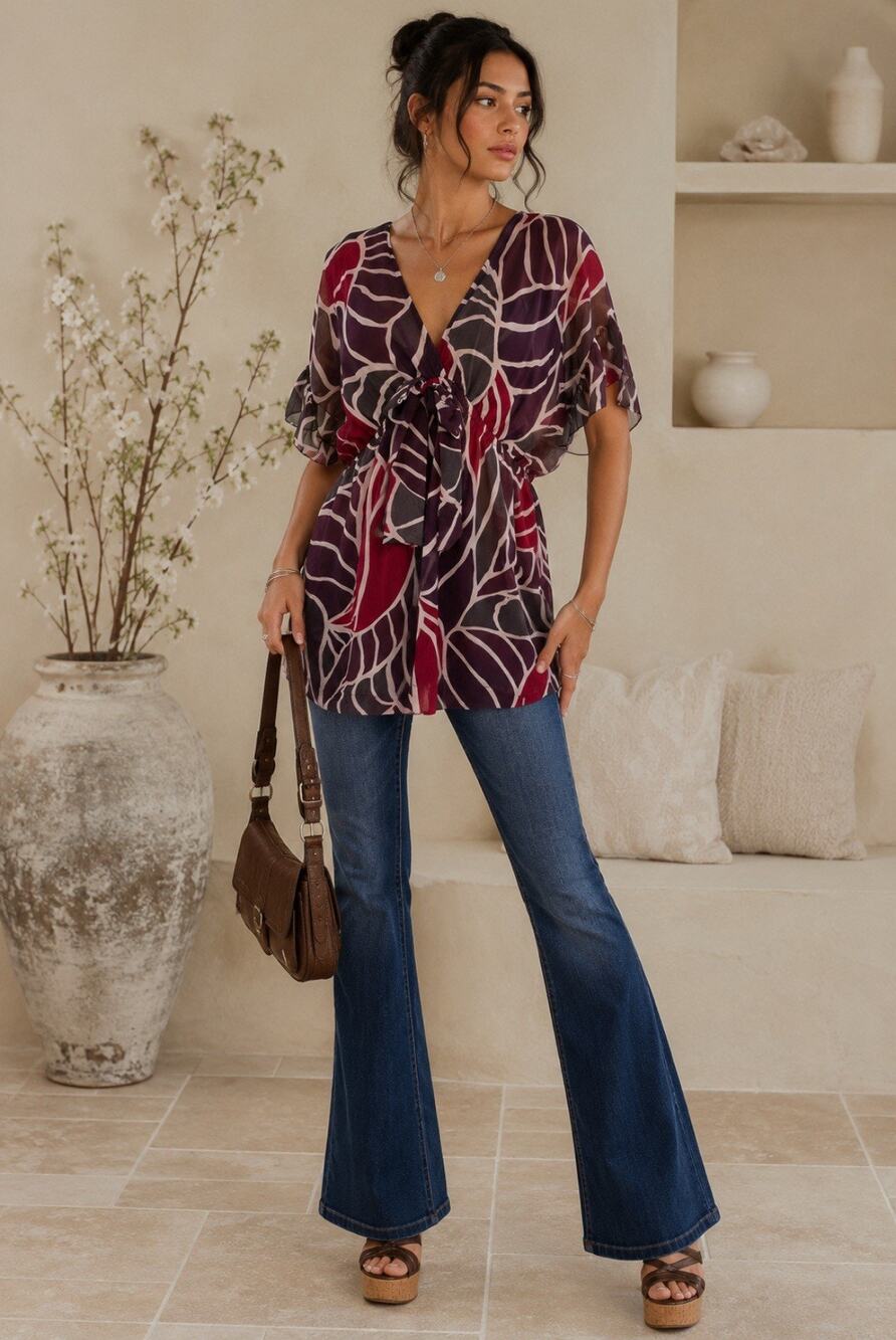 NWT Boho Jonathan Martin XL 2 pcs Chiffon Tunic Camisole Abstract Floral Purple
